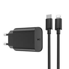 Настенное зарядное устройство WIWU Wi-U001 PD 20W 1x USB-C черный + кабель USB-C - Lightning цена и информация | Зарядные устройства для телефонов | kaup24.ee