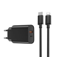 WIWU seinalaadija Wi-U002 PD + QC 20W 1x USB 1x USB-C must + kaabel USB-C - lightning hind ja info | Mobiiltelefonide laadijad | kaup24.ee