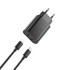 WIWU sieninis įkroviklis Wi-U002 PD + QC 20W 1x USB 1x USB-C juodas + kabelis USB-C - Lightning цена и информация | Зарядные устройства для телефонов | kaup24.ee