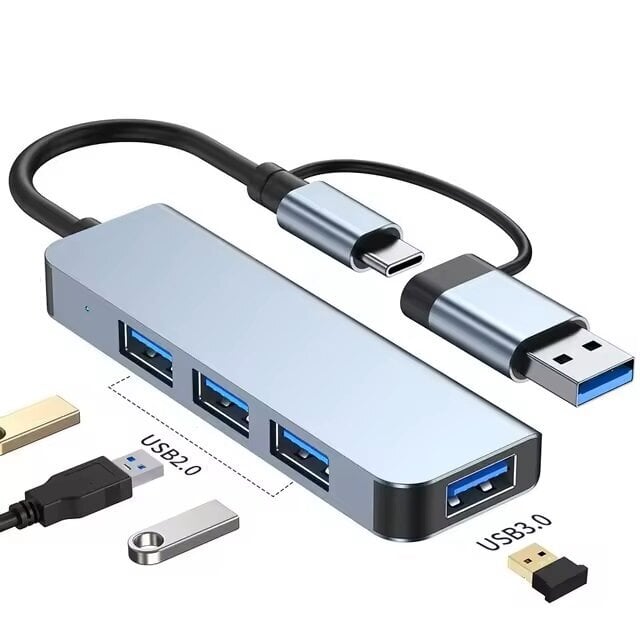 USB C jaotur, USB-jaotur, 4-in-2, USB-pikendus 1 USB-pordiga, 1 USBC-port. hind ja info | Mobiiltelefonide kaablid | kaup24.ee