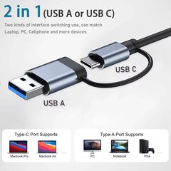 USB-концентратор C, USB-разветвитель, 4-в-2, USB-удлинитель с 1 портами USB, 1 порт USBC цена и информация | Кабели для телефонов | kaup24.ee