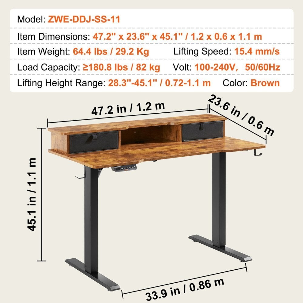 Reguleeritava kõrgusega elektriline töölaua Vevor, 120x60 cm цена и информация | Arvutilauad, kirjutuslauad | kaup24.ee