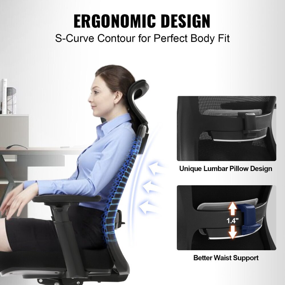 Ergonoomiline bürootool koos reguleeritava peatugede VEVOR цена и информация | Kontoritoolid | kaup24.ee