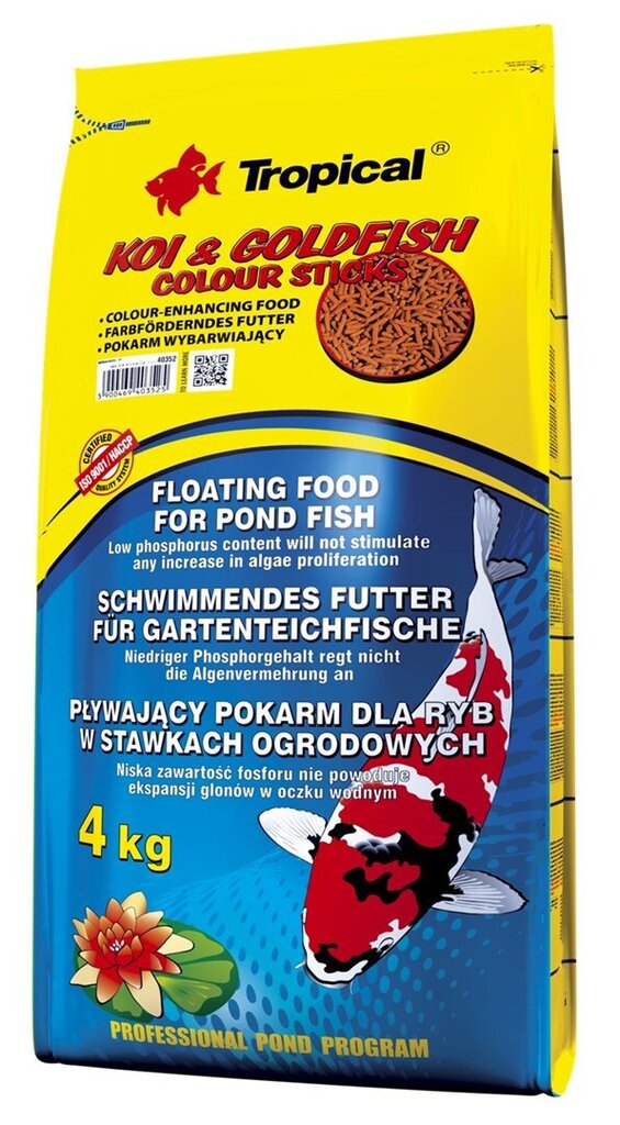 Toit tiigikaladele Tropical Koi & Goldfish Color Sticks, 4 kg цена и информация | Toit kaladele | kaup24.ee