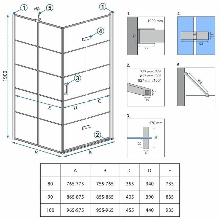 Dušikabiin Rea Molier Black 90x90 цена и информация | Dušikabiinid | kaup24.ee