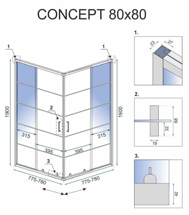 Rea Concept Black 80x80 dušikabiin цена и информация | Dušikabiinid | kaup24.ee