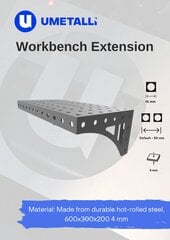 Darbastali pikendus 600 x 300 x 200 mm, 4 mm, M16 aksessuaar keevitus töökohta, töölaudade organiseerimise süsteem, töölaudade süsteemid Umetalli NOVA hind ja info | Käsitööriistad | kaup24.ee