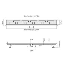 Dušikaussi/ drenaaž, 70cm, ''HB'', sifooniga, konksudega, roostevabast terasest, lame, kreeka mustriga lineaarne dušikaussi drenaaž. hind ja info | Duširennid | kaup24.ee