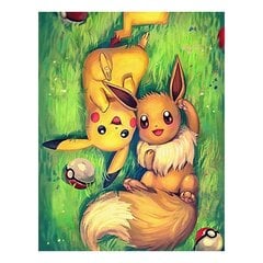 Maalimine numbrite järgi raamiga Pildid maalimiseks - Pokemon, Pikachu ja Eevee 40x50 cm hind ja info | Maalid numbri järgi | kaup24.ee