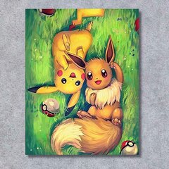 Maalimine numbrite järgi raamiga Pildid maalimiseks - Pokemon, Pikachu ja Eevee 40x50 cm hind ja info | Maalid numbri järgi | kaup24.ee