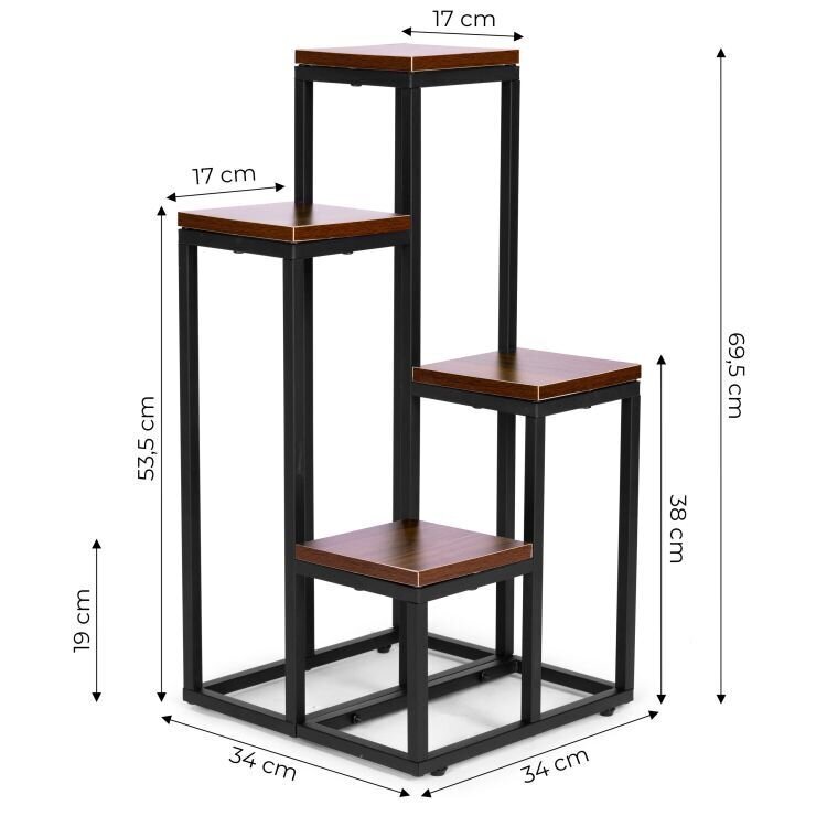 Lillealus Lilleriiulite kaunistused 4 riiulit Metallist MDF Tume pähkel Moodne Kodu hind ja info | Vaasid, alused, redelid lilledele | kaup24.ee