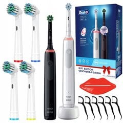 Oral-B Pro 3 3900 Black+White hambahari Kaksikpakett + 4 täppishammaste vahetust. hind ja info | Elektrilised hambaharjad | kaup24.ee