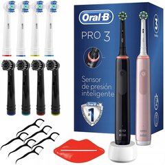 Oral-B Pro 3 3900N must+roosa kaksikpakett + precision w/a + 3d valge zam hambahari hind ja info | Elektrilised hambaharjad | kaup24.ee