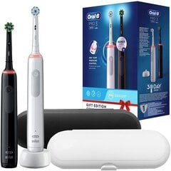 Oral-B Pro 3 3900 Black+White hambahari Kaksikpakett + must-valge ümbris hind ja info | Elektrilised hambaharjad | kaup24.ee