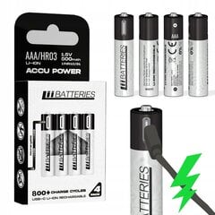 LiiBatteries Мощный перезаряжаемый литий-ионный аккумулятор Aaa Usb-C 4шт. 500mAh 1.5V цена и информация | Аккумуляторы, батарейки | kaup24.ee