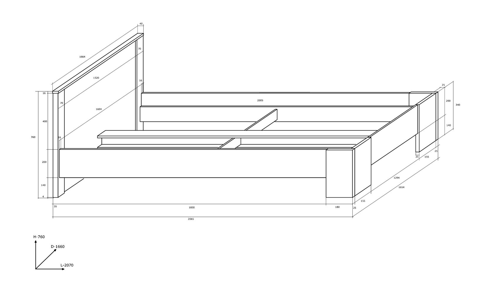 Voodi Viki 160 x 200 cm, valge/must hind ja info | Voodid | kaup24.ee