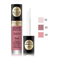 Põsepuna & huuleläige Eveline Cosmetics Wonder Match 4in1 01, 4.5ml цена и информация | Помады, бальзамы, блеск для губ | kaup24.ee