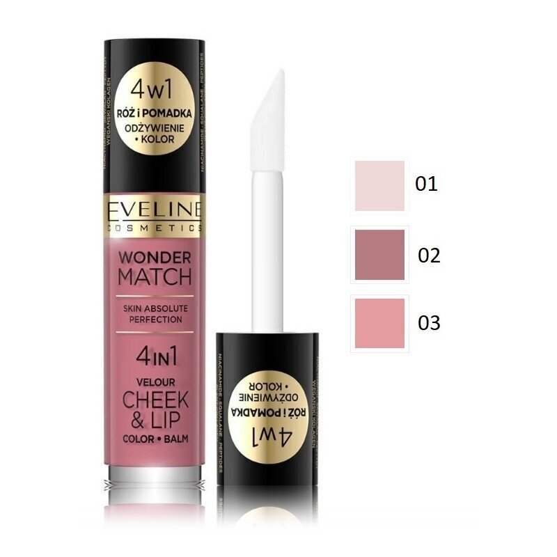 Põsepuna & huuleläige Eveline Cosmetics Wonder Match 4in1 01, 4.5ml цена и информация | Huulepulgad, -läiked, -palsamid, vaseliin | kaup24.ee