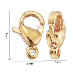 Lobster Karabiin Lukk, Roostevaba Teras, 9x6x3mm, 24K Kullatud, Auk 1mm, 10tk hind ja info | Ehete valmistamine, helmestamine | kaup24.ee