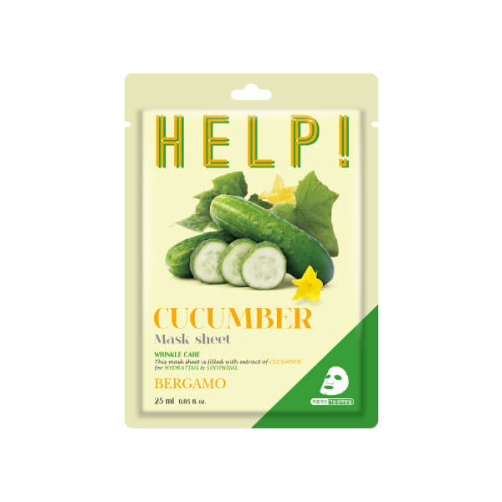 BERGAMO Abi! Cucumber Mask Sheet 25 ml - silendav lehtmask kurgiekstraktiga BERGAMO HELP! цена и информация | Näomaskid, silmamaskid | kaup24.ee