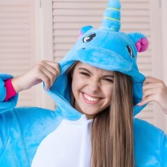 Onesie Кигуруми Пижамы Синий Единорог Костюм S: 145 - 155 см цена и информация | Женские пижамы, ночнушки | kaup24.ee