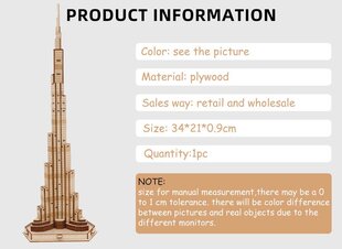 Деревянный 3D-пазл - Бурдж-Халифа цена и информация | Пазлы | kaup24.ee