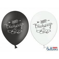 Õhupallikomplekt "Happy Bithday To You" must-valge 30cm 6 tk hind ja info | Õhupallid | kaup24.ee