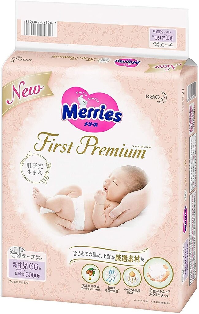 Merries First Premium Mähkmed NB 0-5kg 66tk hind ja info | Mähkmed | kaup24.ee