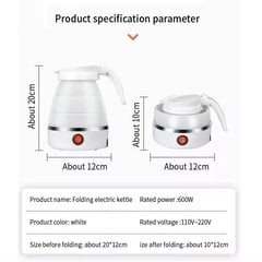 Складной электрический чайник мощностью 600 Вт, 220 В/110 В, бытовая техника, силиконовый портативный дорожный чайник, сохраняющий тепло. цена и информация | Электрочайники | kaup24.ee