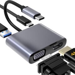 iLike HD5 4in1 konverter USB-C-st Hdmi-ks 4K 30Hz / VGA monitor / USB 3.0 / USB-C PD 100W (OEM) hind ja info | USB jagajad, adapterid | kaup24.ee