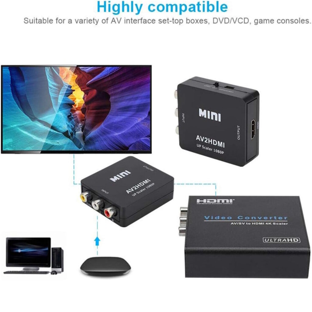 iLike HD6 Mini Digitaalne-analoog konverter kast HDMI sisend 3RCA väljund Mini USB toitega Must (OEM) цена и информация | USB jagajad, adapterid | kaup24.ee