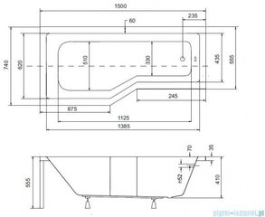 Klaasseinaga vann Besco Integra, 150x75 cm, vasakpoolne hind ja info | Vannid | kaup24.ee