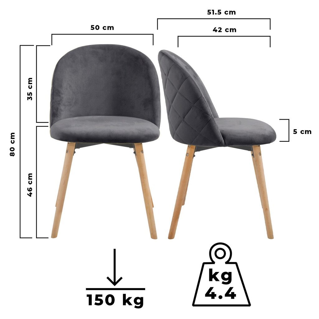 Söögitoa toolid - 4 tk, komplekt, "HB", sametiste, kaasaegne, polsterdatud, pöögipuidust jalad, seljatoega (4 tk, tumehall) цена и информация | Söögitoolid, baaritoolid | kaup24.ee