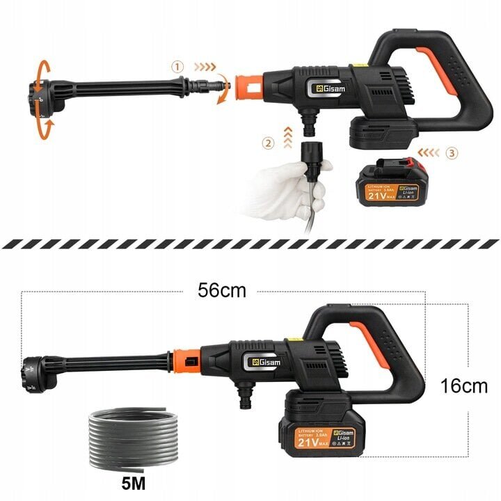 Kõrgsurve akupesur Gisam 40 Bar 300W , 2x3.0Ah aku цена и информация | Survepesurid | kaup24.ee