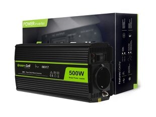 Green Cell inverter, pingemuundur 24 V kuni 230 V 500W/1000W puhas siinuslaine цена и информация | Преобразователи, инверторы | kaup24.ee