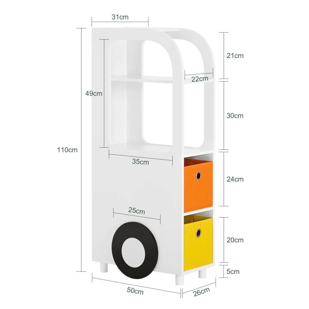 Lastetoa raamariiul Car 31x50x110cm valge цена и информация | Lastetoa riiulid | kaup24.ee