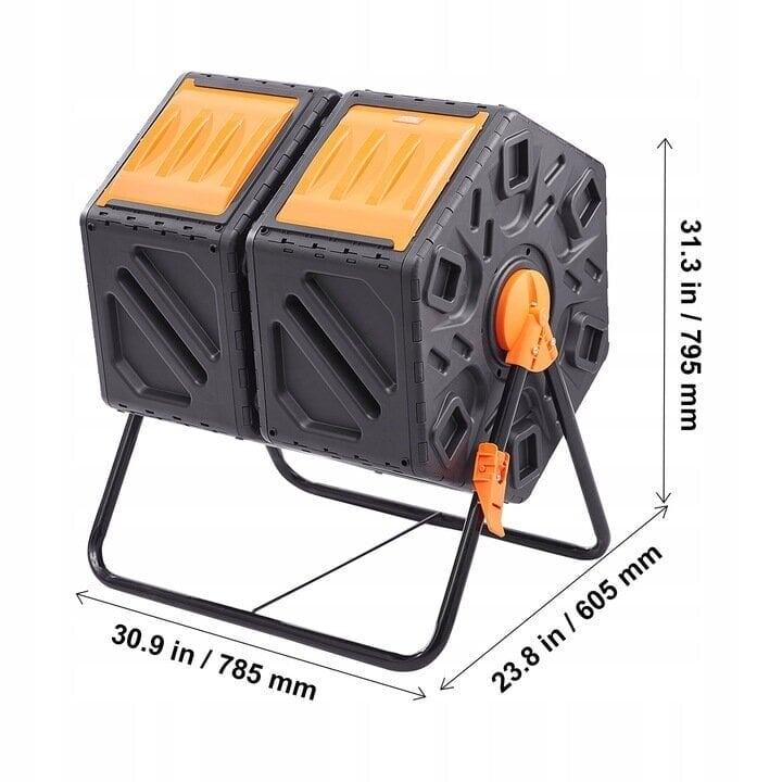 Kahekambriline komposter Vevor 140 l, must цена и информация | Kompostrid, prügikonteinerid | kaup24.ee