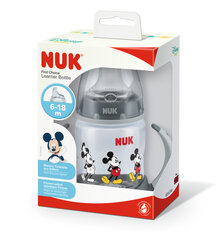 Lekkimiskindel pudel silikoonist luti ja käepidemetega NUK First Choice Mickey Mouse First Choice, 6-18 kuud lastele, hall, 150 ml hind ja info | NUK Toitmiseks | kaup24.ee