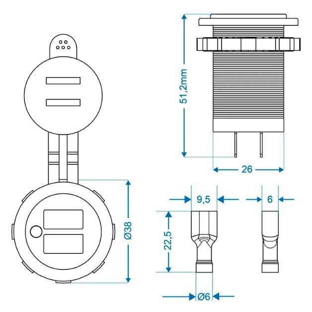 2xUSB pistik 2100mA süvistatav 12/24V цена и информация | Turvasüsteemid ja 12V seadmed | kaup24.ee