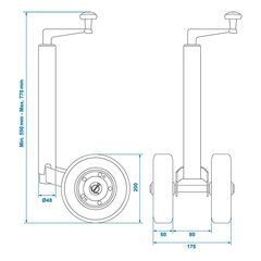 Haagise tugiratas 48mm 2 x täiskummist rehvidega hind ja info | Haagised ja varuosad | kaup24.ee