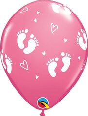 Lateks komplekt 'Baby Footprint & Hearts rose' (6 tk) hind ja info | Õhupallid | kaup24.ee