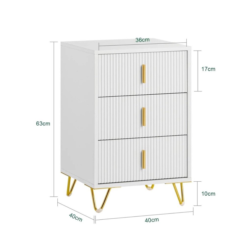 Öökapp kolme sahtliga 40x40x63cm valge/kuldne цена и информация | Öökapid | kaup24.ee