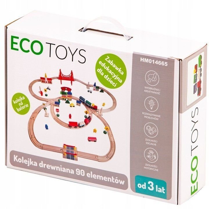 Puidust rong rööbastega Ecotoys, 90 osa hind ja info | Poiste mänguasjad | kaup24.ee