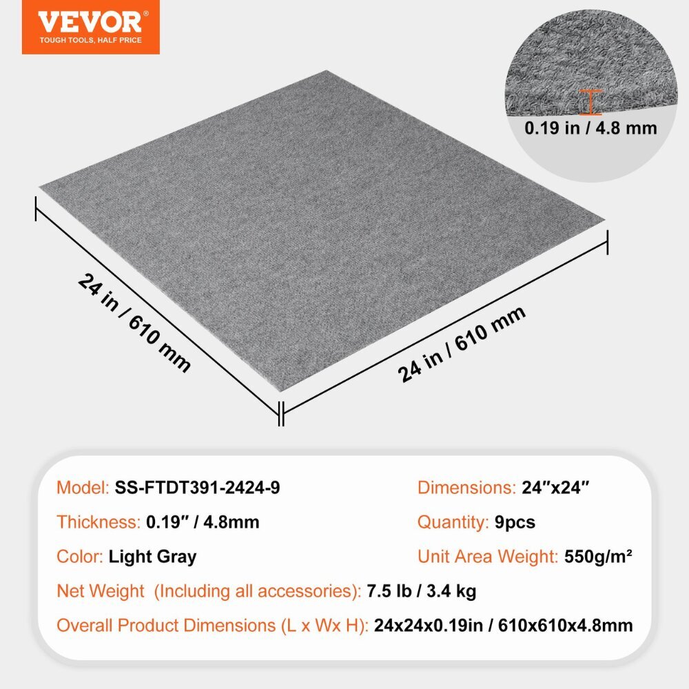 Isekleepuvad vaipkatteplaadid Vevor, 610x610 mm, 9 tk hind ja info | Vaibad | kaup24.ee