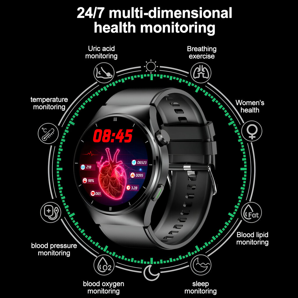 Unisex nutikell 1,46-tollise (3,7 cm) ekraani ja laserfüsioteraapiaga LIVMAN F320 цена и информация | Nutikellad (smartwatch) | kaup24.ee