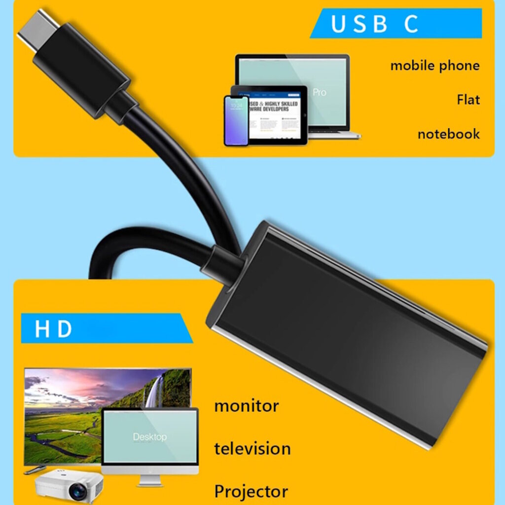 iLike HD7 USB-C pistiku HDMI 4K naissoost heli- ja videokaabli adapter 10 cm - Must hind ja info | USB jagajad, adapterid | kaup24.ee