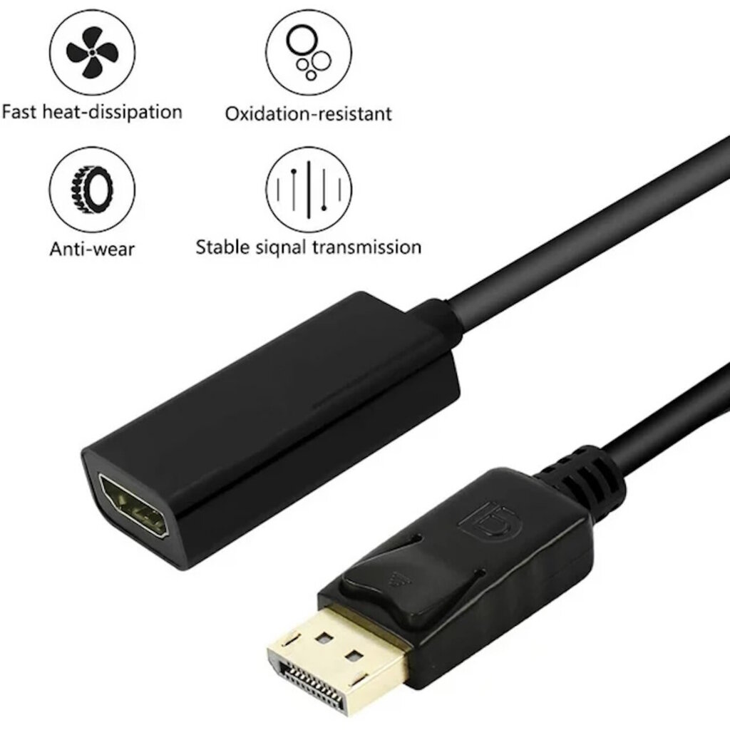 iLike HD8 Hdmi (Type A) female to Display Port male Adapter cable 1080P (Full HD) 25cm Black (OEM) цена и информация | USB jagajad, adapterid | kaup24.ee