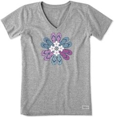 Женская футболка Life Is Good Flower Crusher Vee T-Shirt Elegance and Comfort Grey S цена и информация | Женские футболки | kaup24.ee