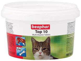 Beaphar Top 10 vitamiinid kassidele, 180 tabl. hind ja info | Vitamiinid, toidulisandid ja parasiitide vastased tooted | kaup24.ee