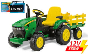 Одноместный детский электрический трактор Peg Perego John Deere Ground Force with trailer 12V/330W (2 x 8Ah) цена и информация | Электромобили для детей | kaup24.ee